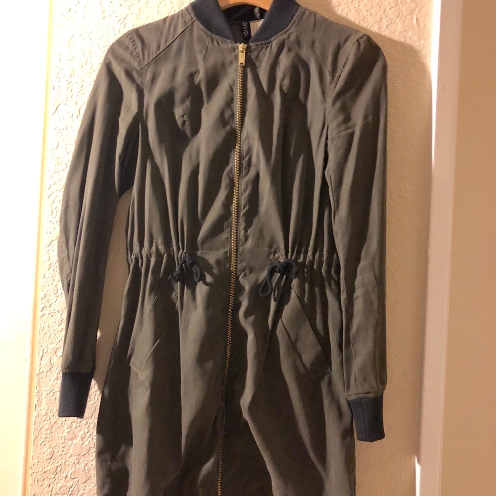 Lightweight Long Bomber Olive Jacket